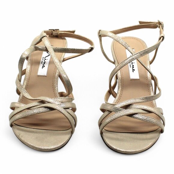 NINA NEW YORK Womens Gold Strappy Padded Neptune Almond Toe Sandals - Picture 3 of 8